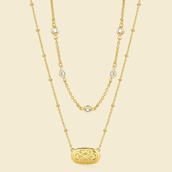 14K Gold-Plated Multilayer Necklace with Crystal Accents – New with Tags - Picture 3 of 5